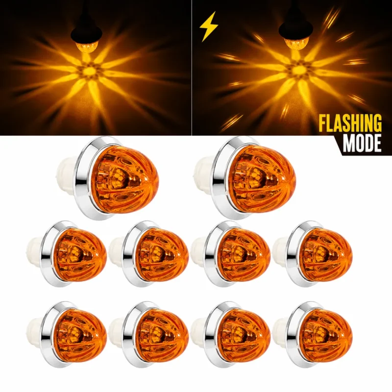 YFD Lighting 10-pack amber watermelon marker lights with chrome trim and white mounting bases