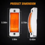 YFD Lighting 24V amber LED marker light dimensions with rectangular amber lens and chrome mounting housing