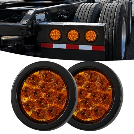 YFD Lighting 2-pack 4-inch amber round 12-LED tail lights with black rubber grommets for trucks and trailers