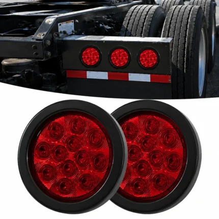 YFD Lighting 2-pack 4-inch red round 12-LED tail lights with black rubber grommets for trucks and trailers