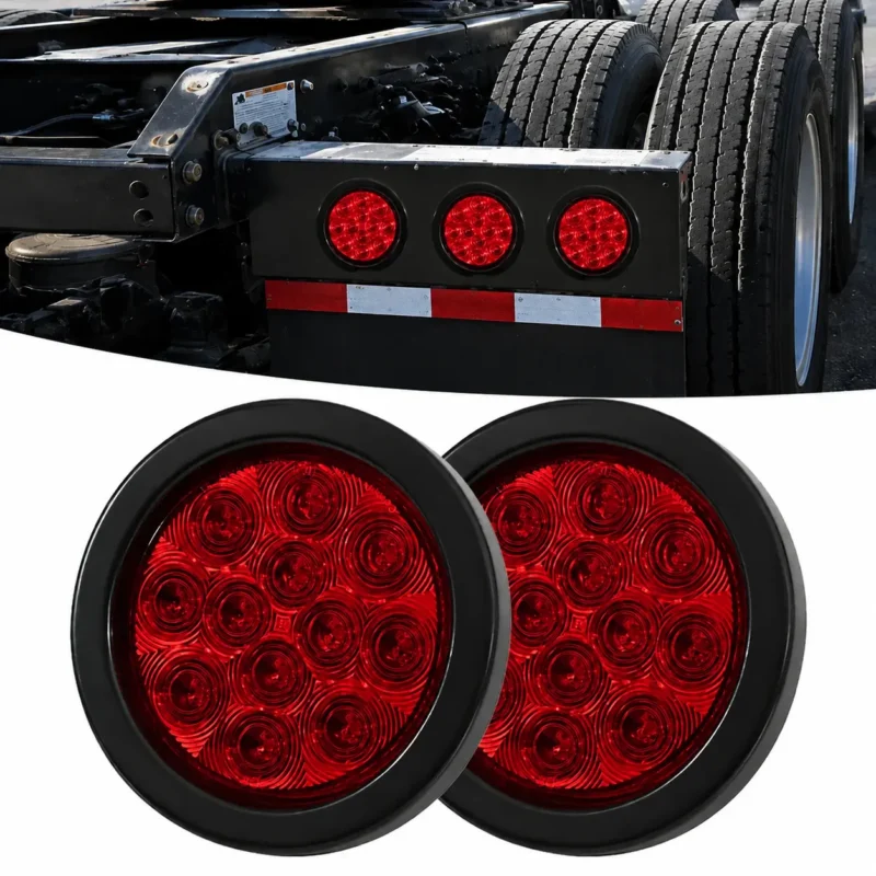 YFD Lighting 2-pack 4-inch red round 12-LED tail lights with black rubber grommets for trucks and trailers