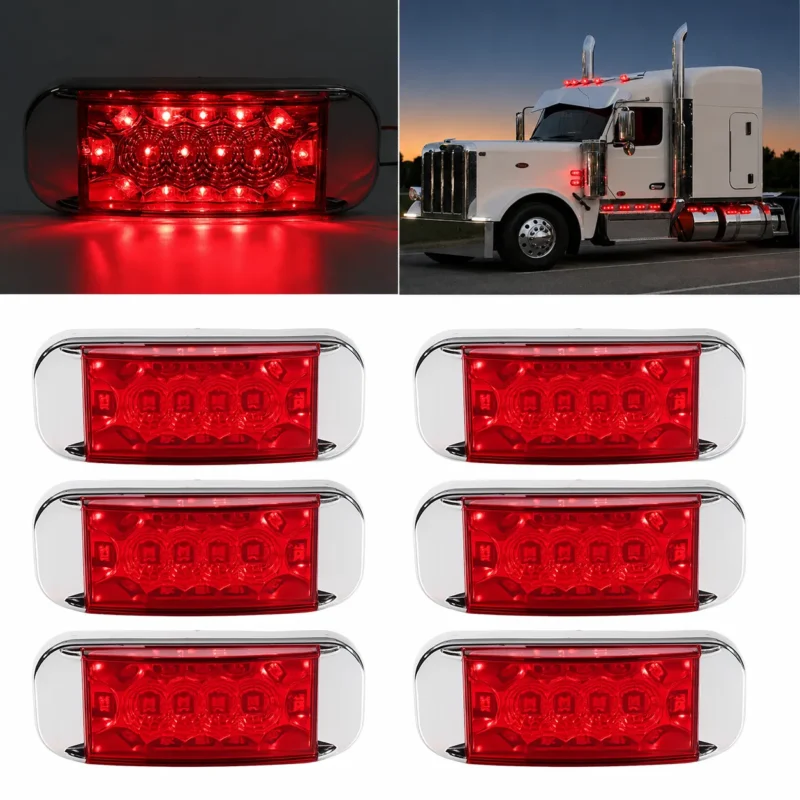YFD Lighting 6-inch chrome red LED marker light 6-pack for semi trucks and trailers