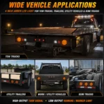 YFD Lighting amber 4-inch round LED tail lights installed on tow trucks, utility trailers, work vehicles and semi trucks