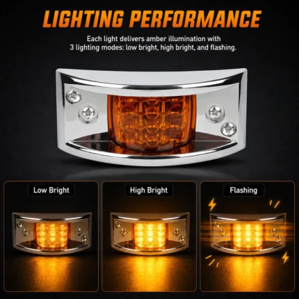 YFD Lighting amber chrome LED marker light with low bright, high bright and flashing modes for trucks and trailers