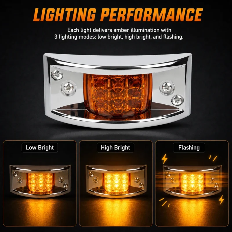 YFD Lighting amber chrome LED marker light with low bright, high bright and flashing modes for trucks and trailers