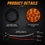 YFD Lighting amber 4-inch LED tail light with black rubber grommet and standard 3-prong wiring plug