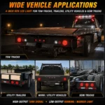 YFD Lighting red 4-inch round LED tail lights installed on tow trucks, utility trailers, work vehicles and semi trucks