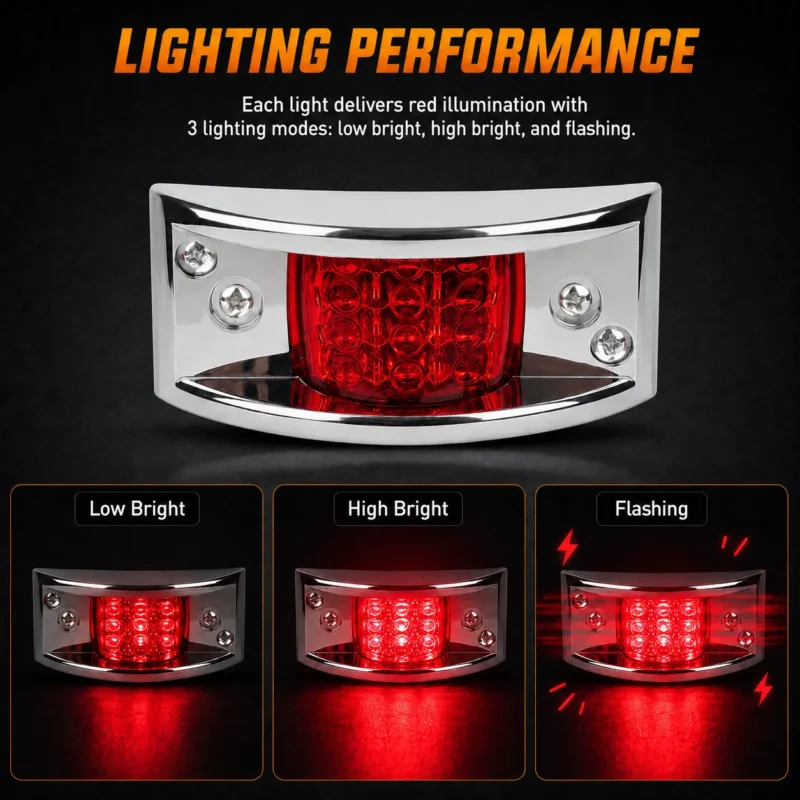 YFD Lighting red chrome LED marker light with low bright, high bright and flashing modes for trucks and trailers