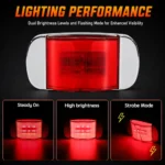 YFD Lighting red LED marker light displaying high brightness, low brightness and strobe lighting modes