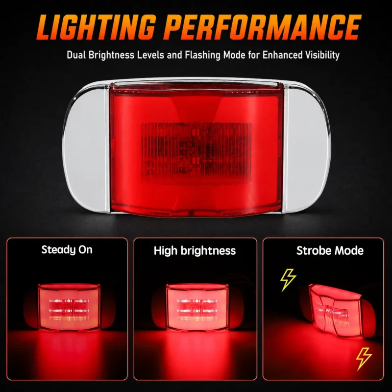 YFD Lighting red LED marker light displaying high brightness, low brightness and strobe lighting modes