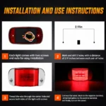 YFD Lighting red LED marker light installation guide showing wiring and mounting steps for trucks and trailers