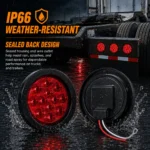 YFD Lighting red 4-inch LED tail light with IP66 weather-resistant sealed housing for rain, splashes and road spray