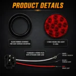 YFD Lighting red 4-inch LED tail light with black rubber grommet and standard 3-prong wiring plug