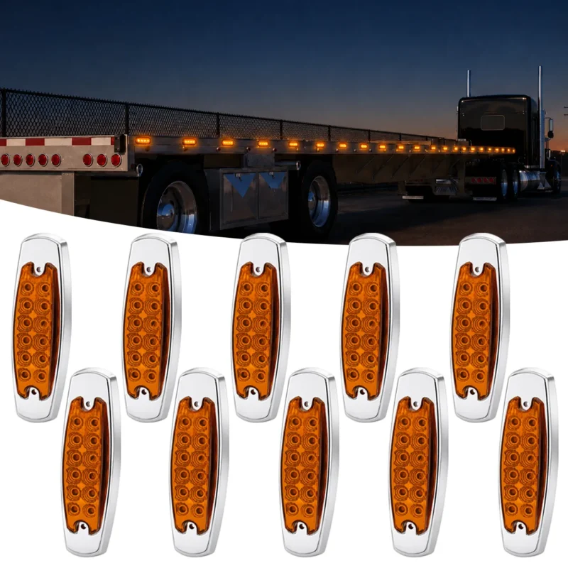 10 pack amber 6 inch 12 LED marker lights with chrome bases for trucks trailers and 12V 24V vehicles
