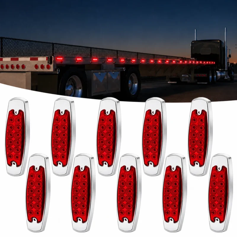 10 pack red 6 inch 12 LED marker lights with chrome bases for trucks trailers and 12V 24V vehicles