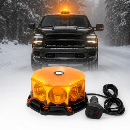 13-mode mushroom LED warning strobe light with magnetic base and cigarette lighter plug for trucks, pickups and work vehicles