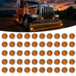 50-pack 3/4-inch 3 LED chrome marker lights with amber lens for trucks, trailers, RVs, and utility vehicles