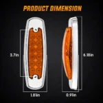Size dimensions of 6 inch amber 12 LED side marker light with chrome base for truck and trailer installation