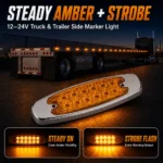 Amber 6 inch LED marker lights installed on a truck trailer side with bright amber lighting effect