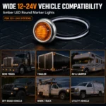3/4-inch 3 LED chrome marker light suitable for trucks, trailers, pickups, RVs, buses, and commercial vehicles