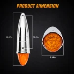 Dimension guide for the 12V amber torpedo cab roof marker light with chrome housing