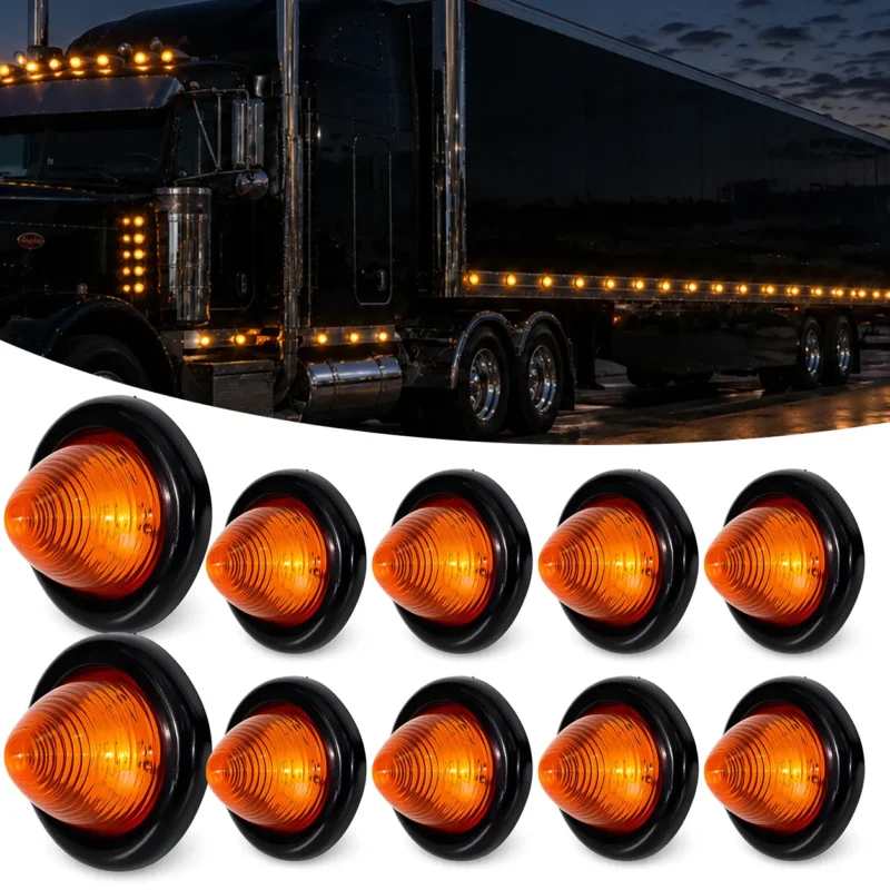 YFD Lighting 10 pack 2 inch amber round marker lights with black grommets for semi trucks and trailers