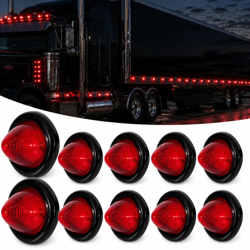 YFD Lighting 10 pack 2 inch red round marker lights with black grommets for semi trucks and trailers