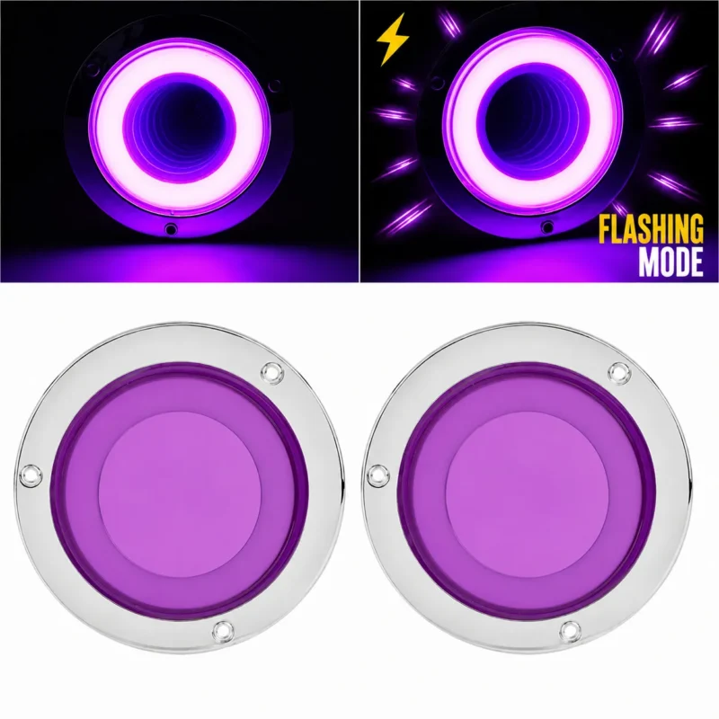 YFD Lighting 2-pack 4-inch purple deep tunnel LED tail lights with chrome bezels