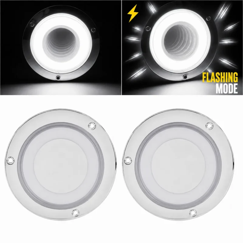 YFD Lighting 2-pack 4-inch white round deep tunnel LED tail lights with chrome bezels for trucks and trailers