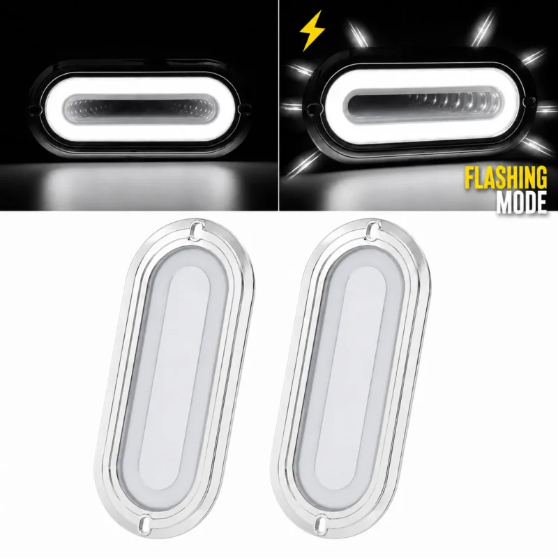 YFD Lighting 2 pack 6 inch white oval deep tunnel LED tail lights with chrome bezels for trucks and trailers