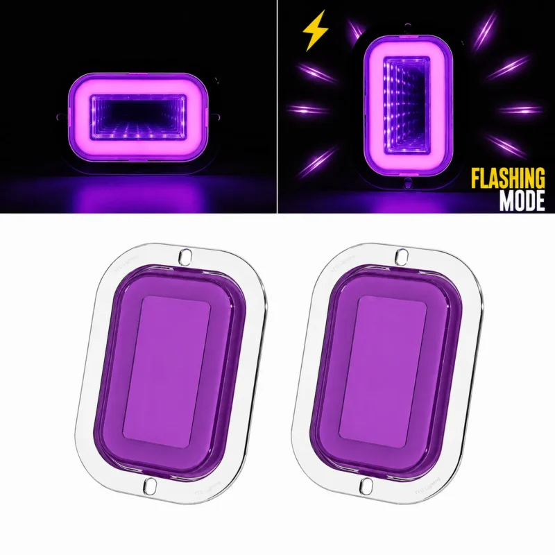 YFD Lighting 2-pack purple deep tunnel LED lights with chrome bezels for trucks, trailers, pickups and RVs