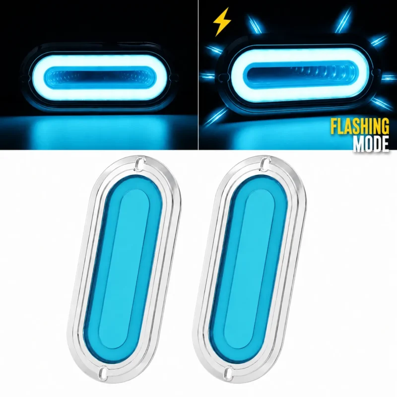YFD Lighting 6 Inch Ice Blue Oval Deep Tunnel LED Tail Lights 2 Pack with Chrome Bezel