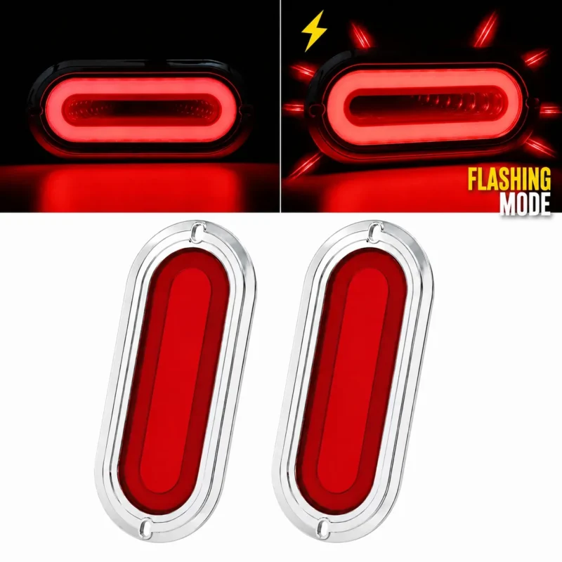 YFD Lighting 2 pack 6 inch red oval LED tail lights with chrome trim, 12-24V deep tunnel style lights for trucks and trailers