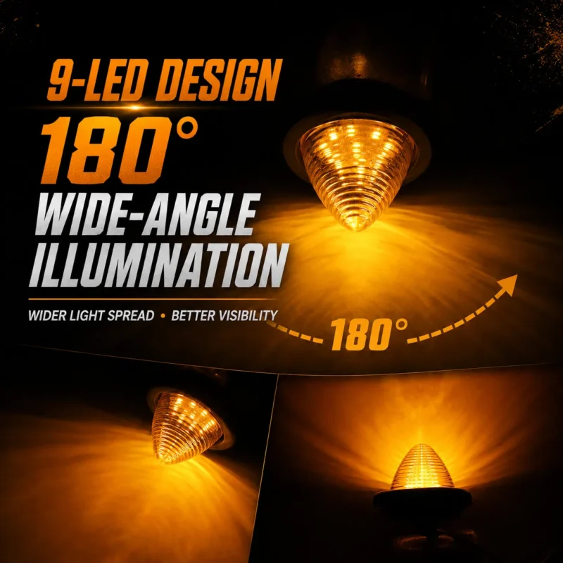 YFD Lighting amber 9 LED marker light with 180 degree wide-angle illumination for improved side visibility