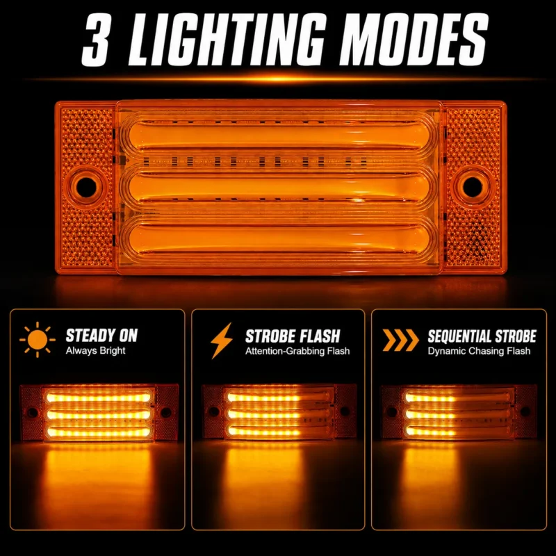 YFD Lighting 6 inch amber LED marker light with steady on strobe flash and sequential strobe lighting modes