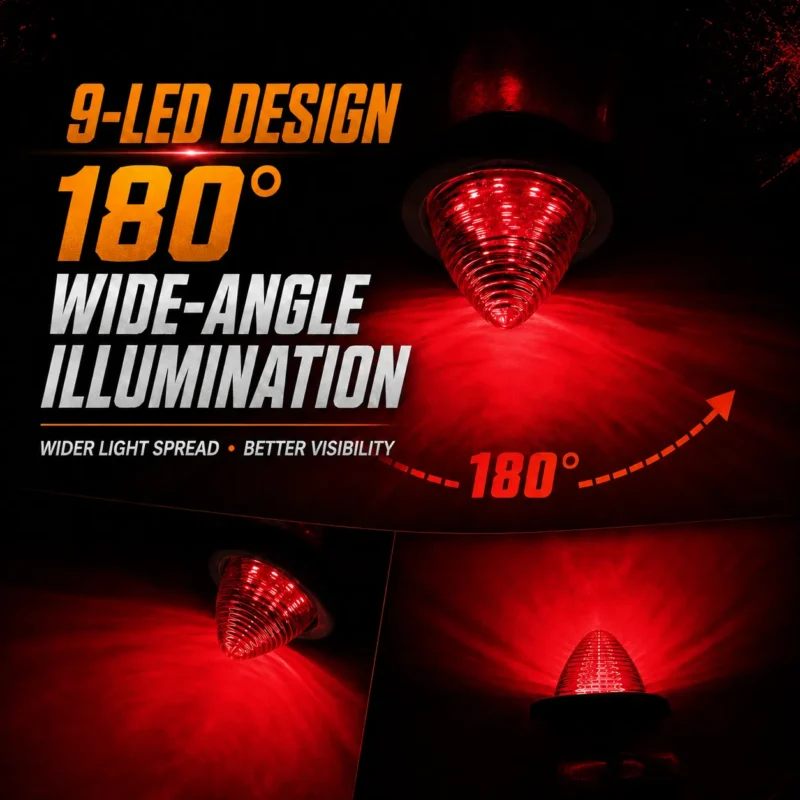 YFD Lighting red 9 LED marker light with 180 degree wide-angle illumination for improved side visibility