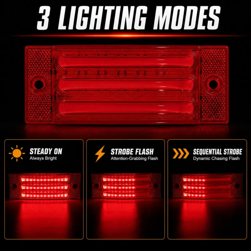 YFD Lighting 6 inch red LED marker light with steady on strobe flash and sequential strobe lighting modes