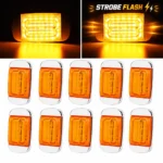 YFD Lighting 10-pack amber rectangular LED marker lights with chrome bezel and steady-on strobe flash modes for trucks and trailers
