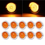 YFD Lighting 10-pack round amber LED marker lights with chrome bezels and bright amber illumination for trucks and trailers.