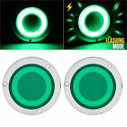 YFD Lighting 2-pack 4-inch green deep tunnel LED tail lights with chrome bezels and flashing mode for trucks and trailers