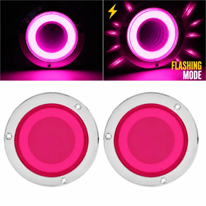 YFD Lighting 2-pack 4-inch pink deep tunnel LED tail lights with chrome bezels and flashing mode for trucks and trailers