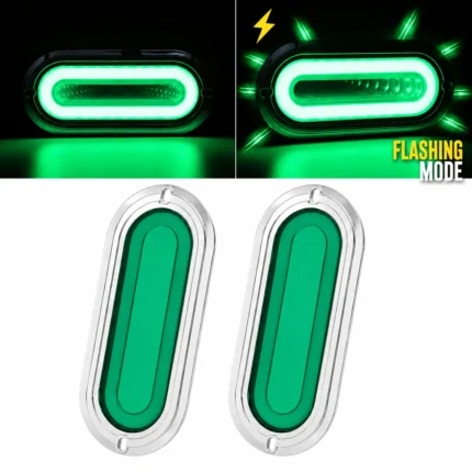 YFD Lighting 2-pack 6-inch green deep tunnel LED tail lights with chrome bezels and flashing mode for trucks and trailers