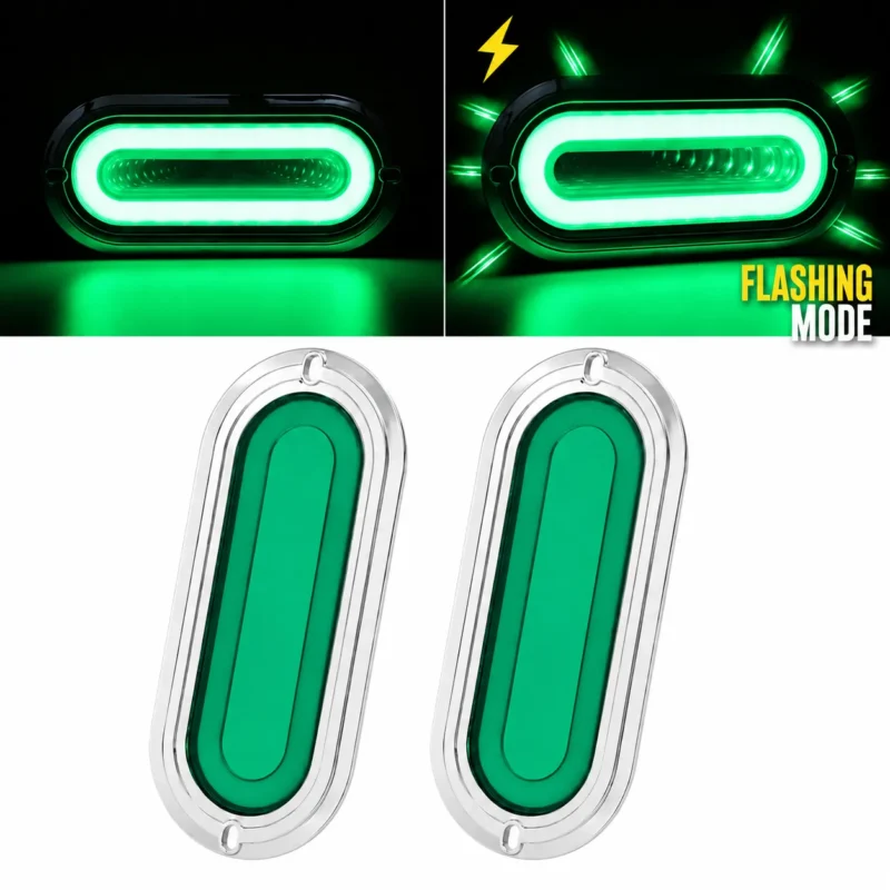 YFD Lighting 2-pack 6-inch green deep tunnel LED tail lights with chrome bezels and flashing mode for trucks and trailers