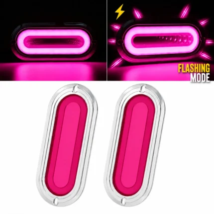 YFD Lighting 2-pack 6-inch pink deep tunnel LED tail lights with chrome bezels and flashing mode for trucks and trailers