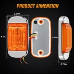 YFD Lighting 4.1-inch amber rectangular LED marker light measuring 4.1 by 2.09 inches with 2.98-inch mounting hole spacing and chrome bezel
