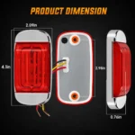 YFD Lighting 4.1-inch red rectangular LED marker light measuring 4.1 by 2.09 inches with 2.98-inch mounting hole spacing and chrome bezel