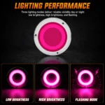 YFD Lighting 4-inch pink deep tunnel LED tail light with low brightness, high brightness and flashing modes