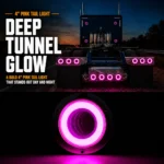 YFD Lighting 4-inch pink deep tunnel LED tail lights installed on a semi truck for a bright tunnel glow effect