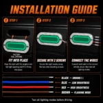 YFD Lighting 6-inch green oval LED tail light installation guide with two-screw mounting and four-wire connection