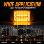 YFD Lighting amber rectangular LED marker light for semi trucks, trailers, buses, RVs and campers with steady and strobe lighting functions
